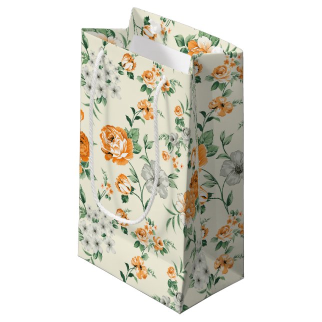 Soft Yellow Garden Floral Pattern Small Gift Bag (Front Angled)