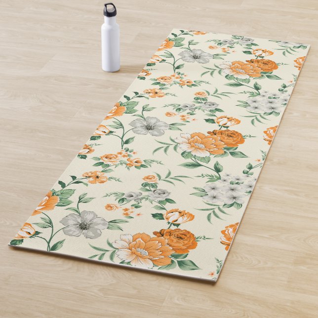 Soft Yellow Garden Floral Pattern Yoga Mat (In Situ)