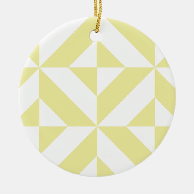 Soft Yellow Geometric Art Deco Ceramic Tree Decoration (Front)