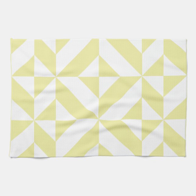 Soft Yellow Geometric Art Deco Tea Towel (Horizontal)