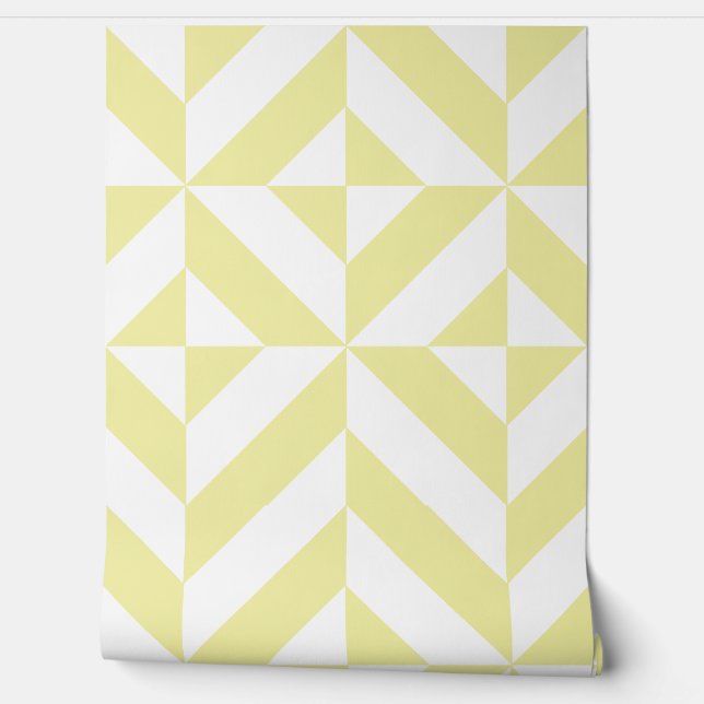 Soft Yellow Geometric Art Deco Wallpaper (Unrolling)