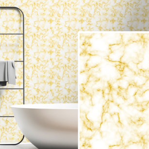 Soft Yellow Gold on White Marbled Wallpaper