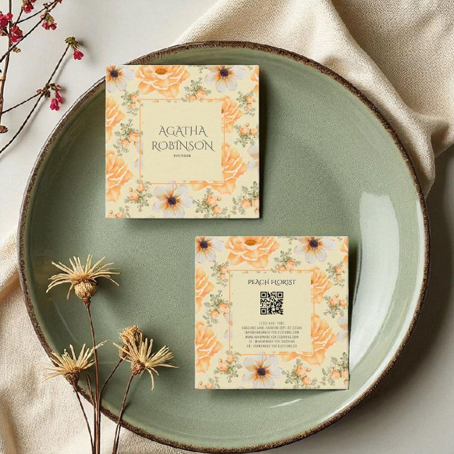 Soft Yellow Green Flower Florist  Square Business Card (Creator Uploaded)