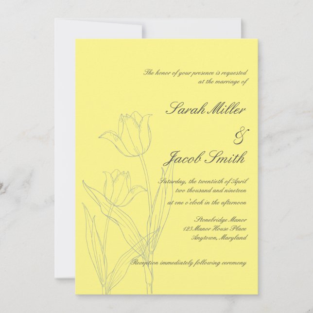 Soft Yellow & Grey Minimalist Tulip Wedding Invitation (Front)