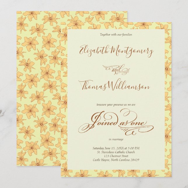 Soft Yellow Hand Drawn Floral Wedding Invitation (Front/Back)