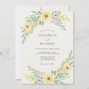 Soft Yellow Leafy Wedding Invitation