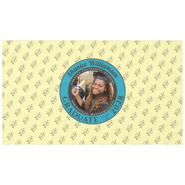 Soft Yellow Modern Graduation Photo Cap Pattern Tablecloth (Front (Horizontal))
