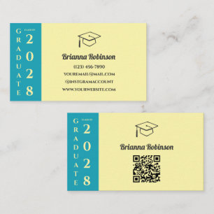 Soft Yellow Modern Graduation QR Code Name Card