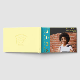 Soft Yellow Modern Photo Graduation Party Gold  Guest Book