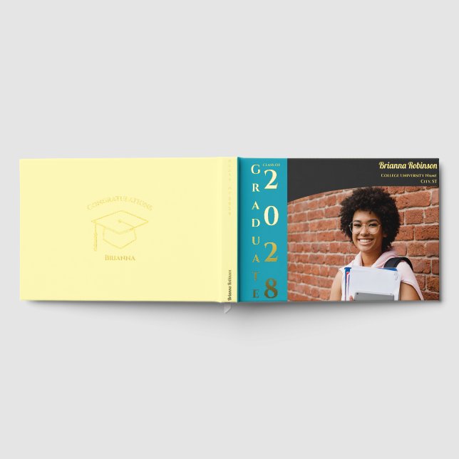 Soft Yellow Modern Photo Graduation Party Gold  Guest Book (Full)