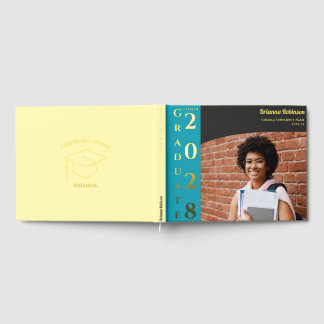 Soft Yellow Modern Photo Graduation Party Gold Guest Book