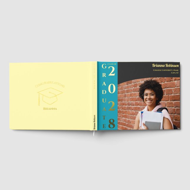 Soft Yellow Modern Photo Graduation Party Gold Guest Book (Full)