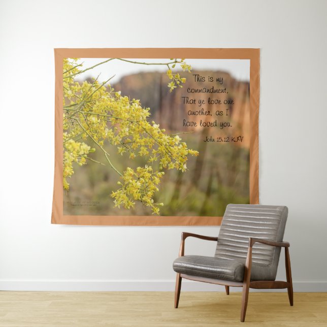 Soft Yellow Palo Verde Blossoms Desert Mountains Tapestry (In Situ (Horizontal))