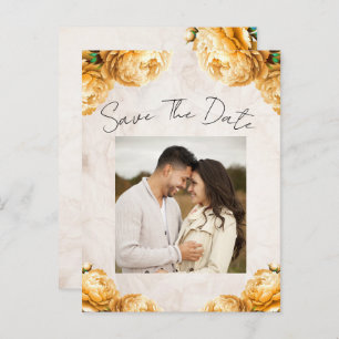 Soft Yellow Peony Flowers Vintage Save the Date Announcement Postcard