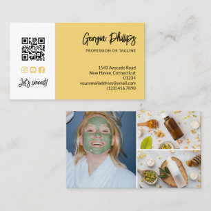 Soft Yellow QR Code 3 Photo Collage Business Card