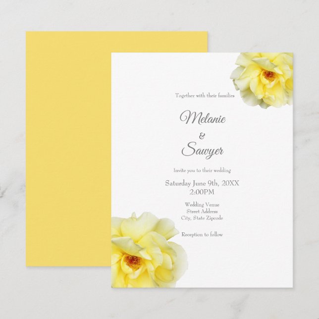 Soft Yellow Rose Invitation (Front/Back)