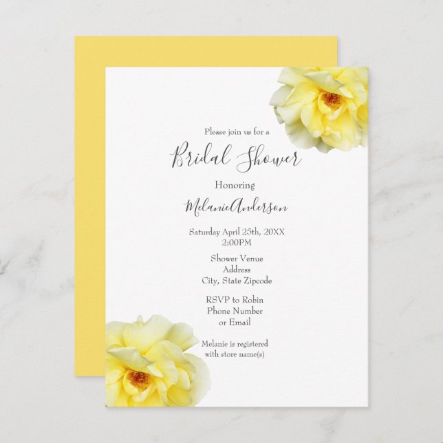 Soft Yellow Rose Invitation (Front/Back)