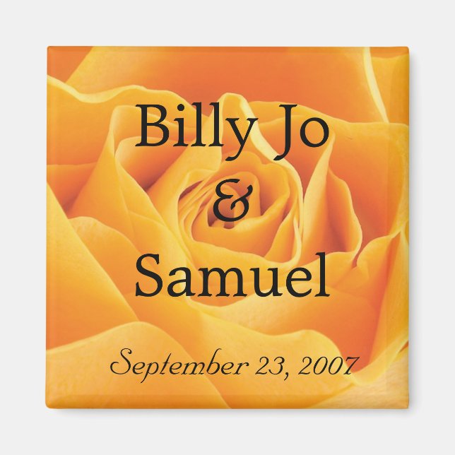 Soft Yellow Rose Personalised Wedding Magnet (Front)