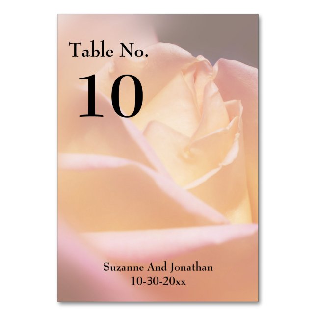 Soft Yellow Rose Personalised Wedding  Table Number (Front)