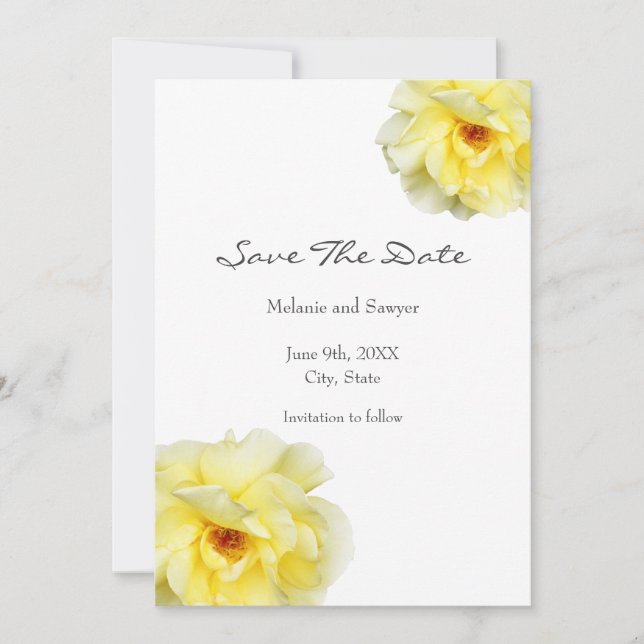 Soft Yellow Rose Save The Date (Front)