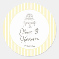 Soft Yellow Striped Elegant Wedding Sticker