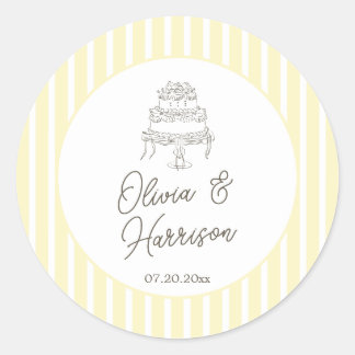 Soft Yellow Striped Elegant Wedding Sticker