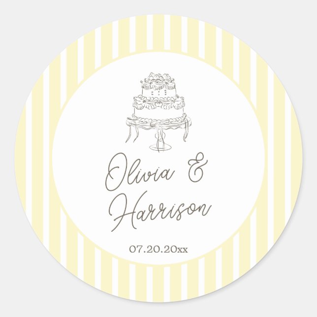 Soft Yellow Striped Elegant Wedding Sticker (Front)