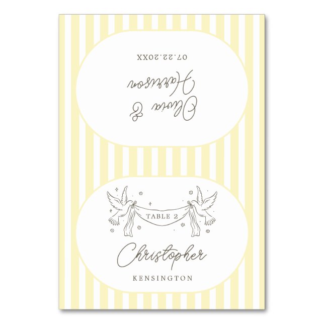 Soft Yellow Striped Whimsical Place Cards (Front)