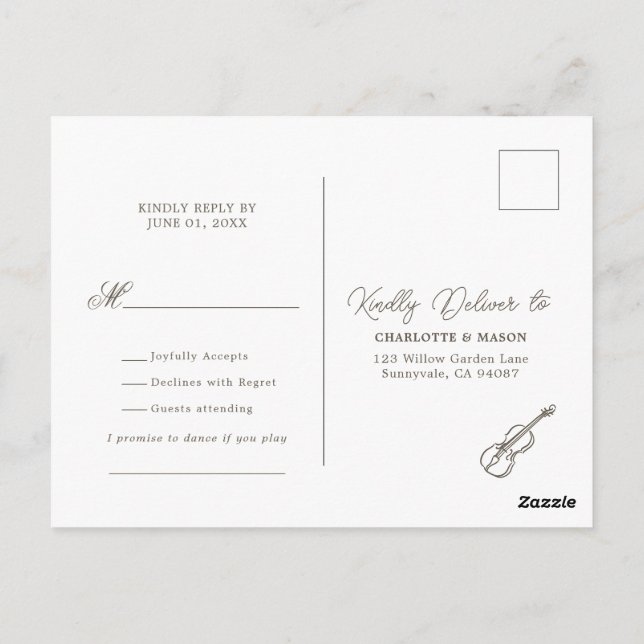 Soft Yellow Striped Whimsical RSVP Postcard (Back)