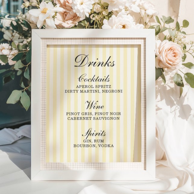 Soft Yellow Stripes Bar Menu  Poster (Creator Uploaded)