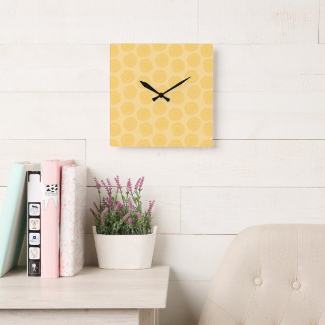Soft Yellow Sunflower Bloom 1 Square Wall Clock (Reading Room)