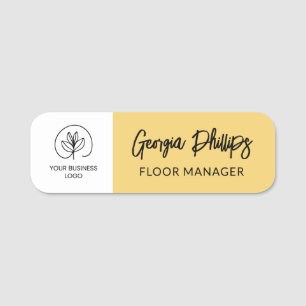 Soft Yellow & White Your Business Logo Name Tag