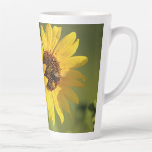 Soft Yellow Wild Sunflowers and Bees Photograph Latte Mug