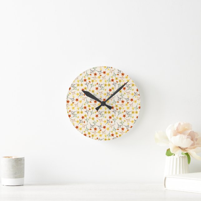 Soft yellow wildflower floral round clock (Home)