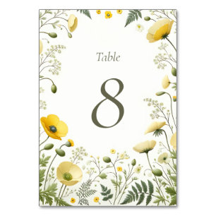 Soft Yellow Wildflower Table Number Sign
