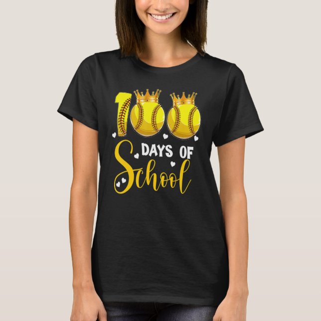 Softball 100 Days of School Happy 100th Day 1 T-Shirt (Front)