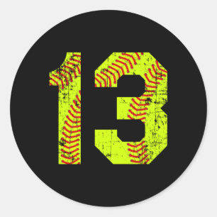 Softball 13 Jersey Number Classic Round Sticker