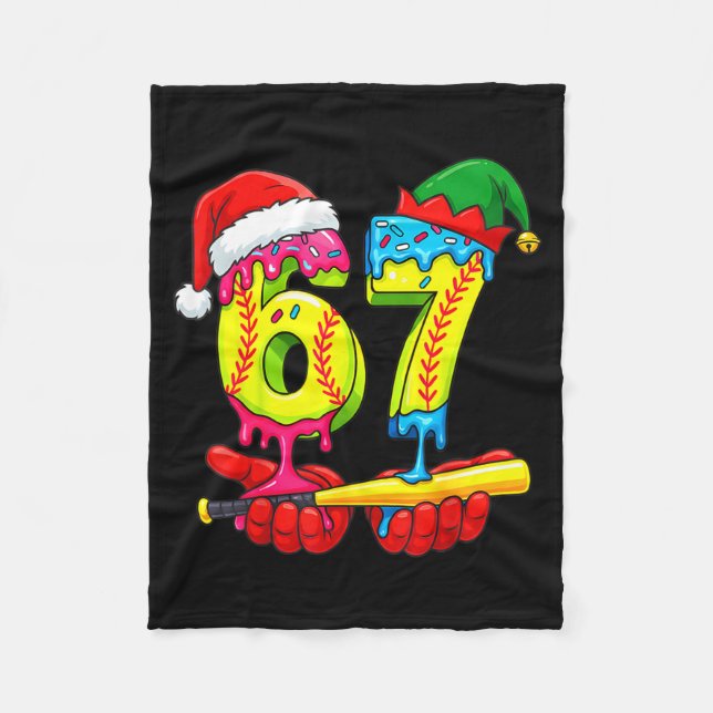 Softball 67 Ice Cream Drip Six Seven Boys Funny Ch Fleece Blanket (Front)