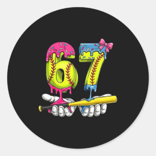 Softball 67 Ice Cream Drip Six Seven Boys Funny Me Classic Round Sticker