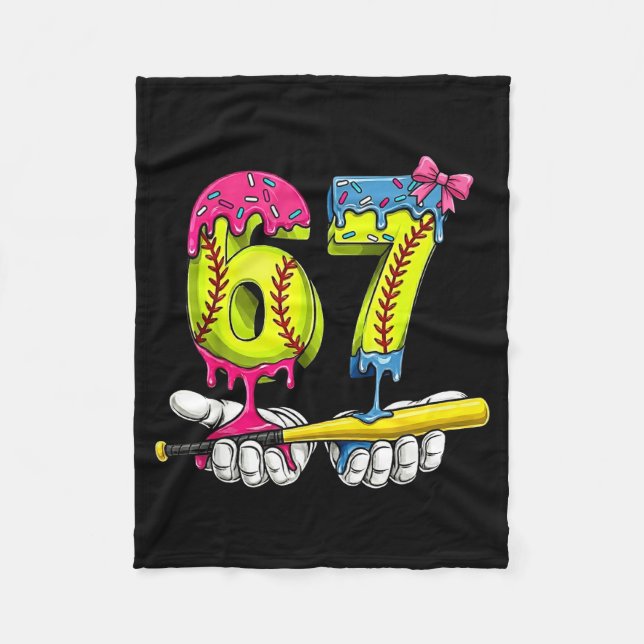 Softball 67 Ice Cream Drip Six Seven Boys Funny Me Fleece Blanket (Front)