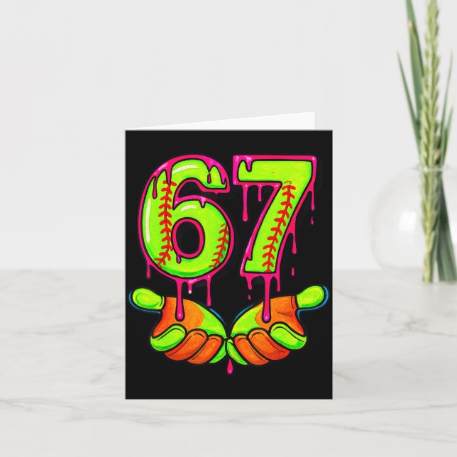 Softball 67 Six Seven Funny Gen Alpha Meme Drip Te Card (Front)