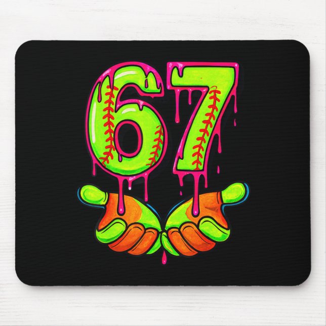 Softball 67 Six Seven Funny Gen Alpha Meme Drip Te Mouse Mat (Front)