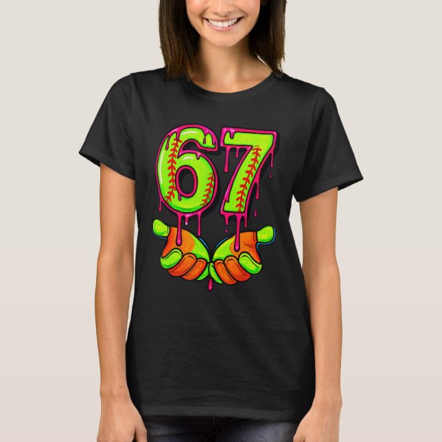 Softball 67 Six Seven Funny Gen Alpha Meme Drip Te T-Shirt (Front)
