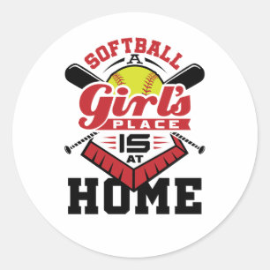 Softball A Girl's Place Is At Home Classic Round Sticker