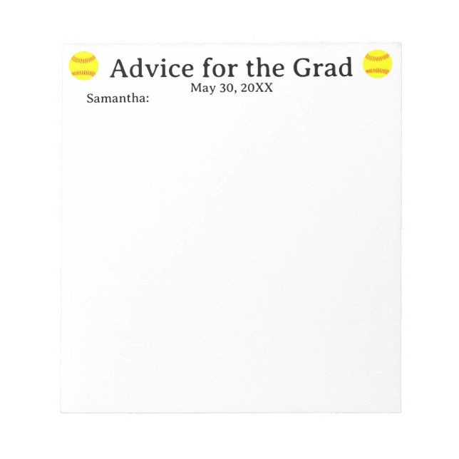 Softball Advice for the Grad Notepad (Front)