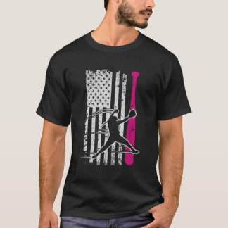 Softball American Flag Girls Gift T-Shirt
