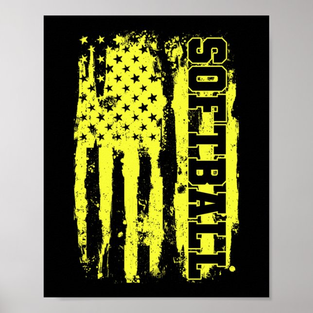 Softball American Flag Softball Player Poster (Front)