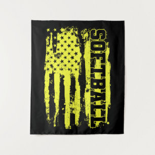 Softball American Flag Softball Player Tapestry