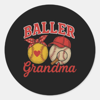 Softball And Baseball Lover Grandma Perfect Mother Classic Round Sticker
