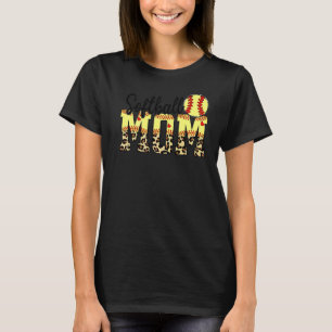 Softball And Mum Red Heart With Leopard For Mother T-Shirt